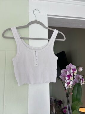 aerie White Ribbed Hook-Front Crop Tank